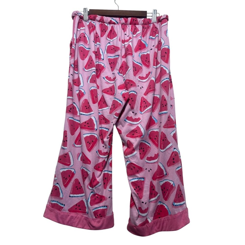 Munki Munki Watermelon Print Pajama Set Womens Large Pink Top & Wide Leg Capri - Picture 8 of 16